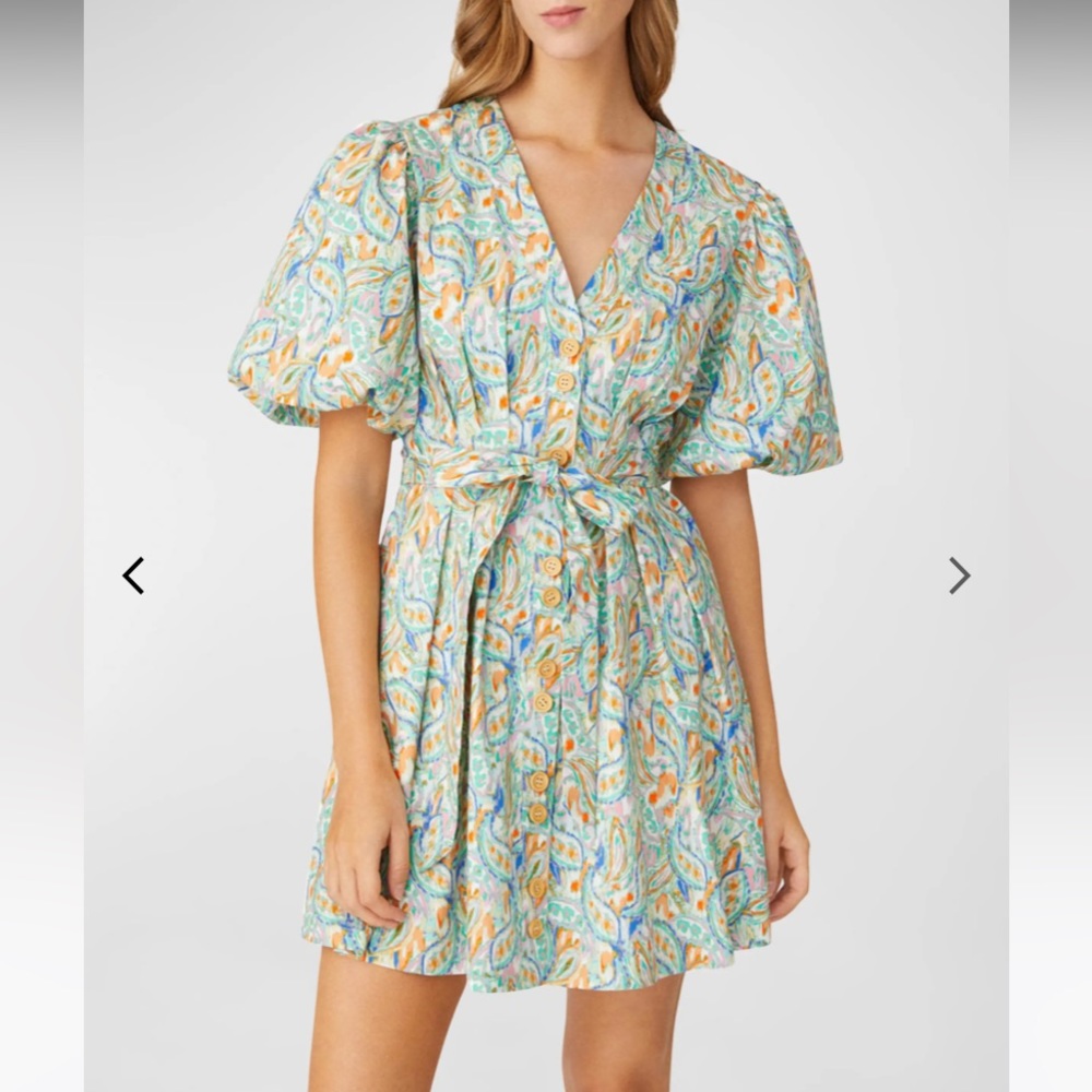 Shoshanna Camaro Paisley-Print Balloon-Sleeve Mini Dress